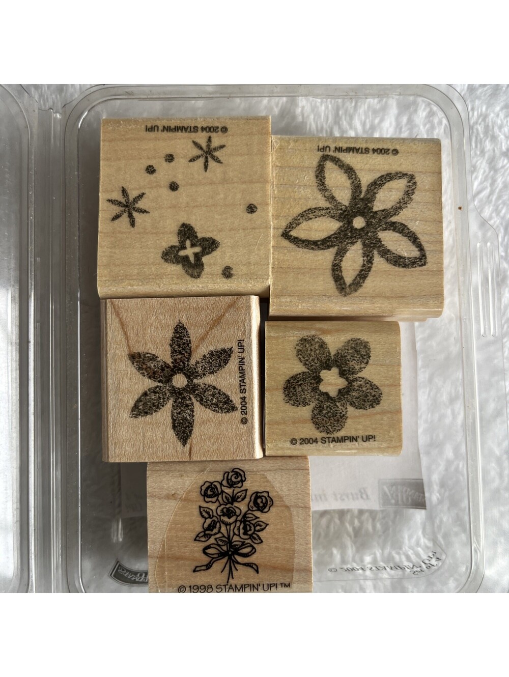 BEAUTIFUL FLORAL ACCENTS! Stampin Up Flower Power Wood Rubber Stamp Set of 5